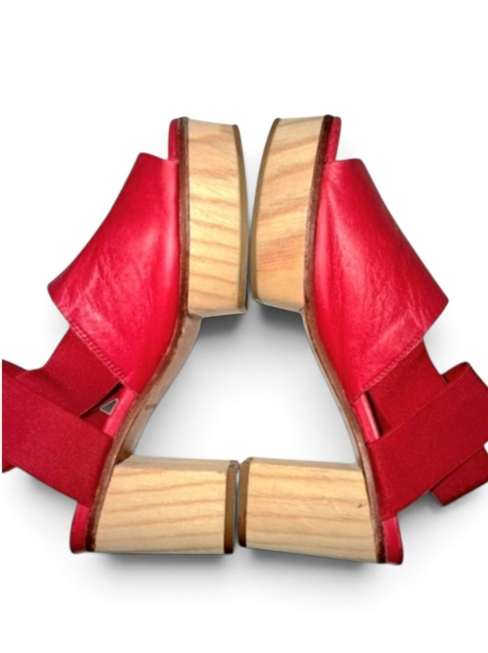 Cos Platform Scarlet Red Leather Sandals Wood Platform Sz 5.5 EUC